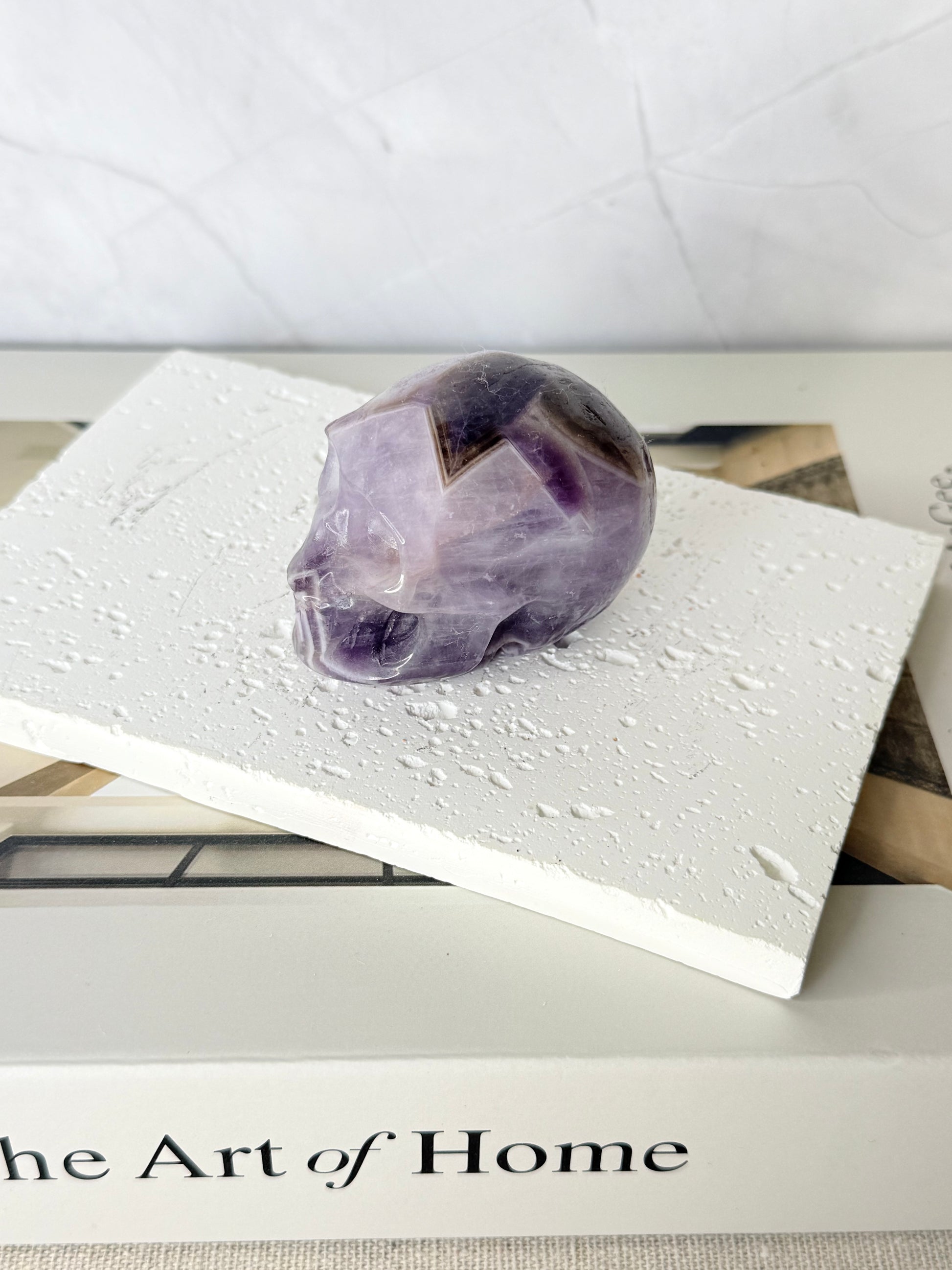 Chevron Amethyst Skull Carving - Auralis Crystals