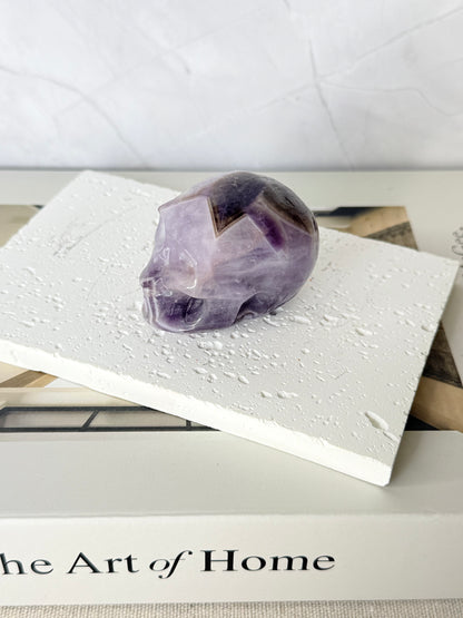 Chevron Amethyst Skull Carving - Auralis Crystals