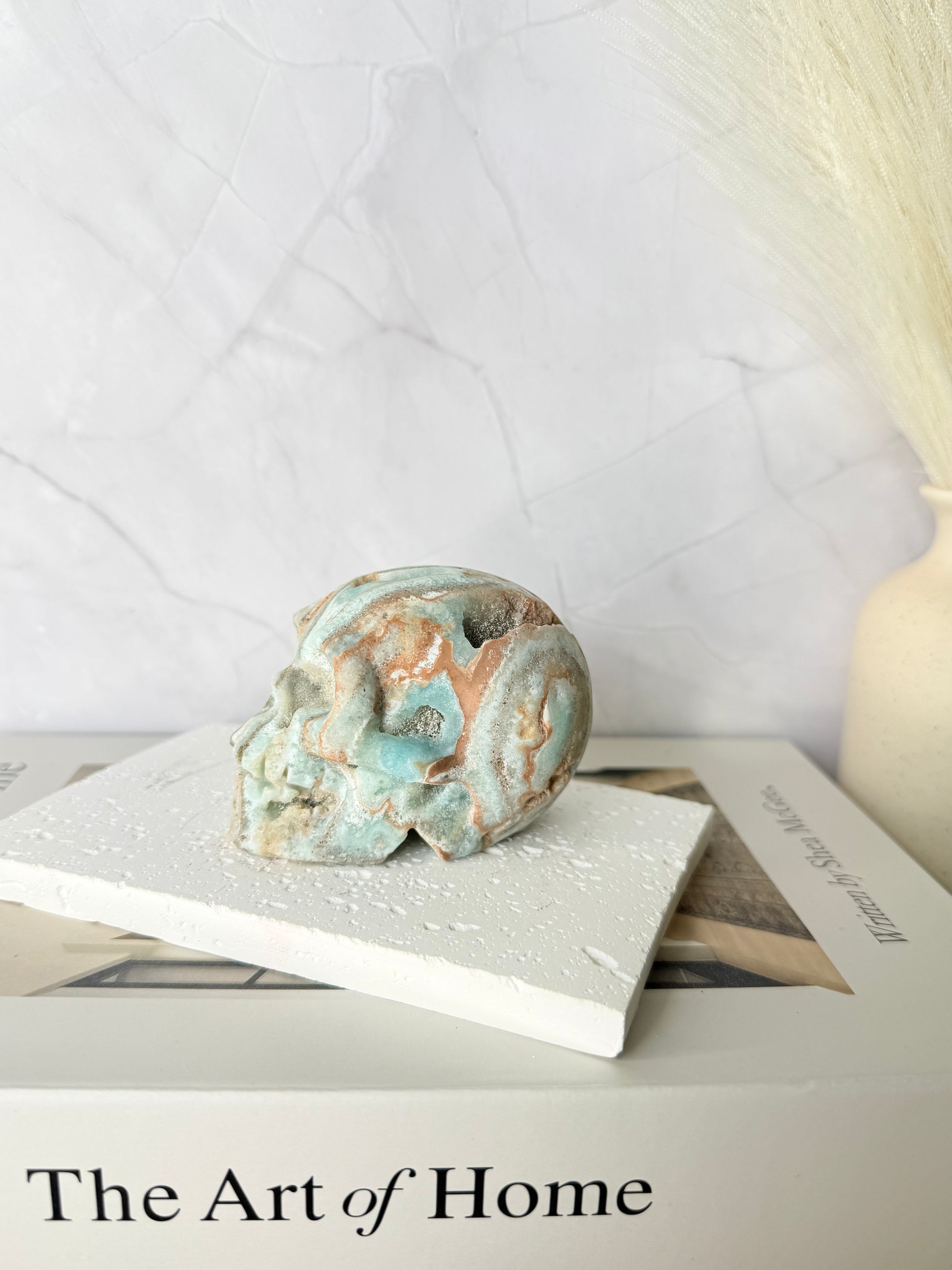 Druzy Hemimorphite Skull Carving (Medium) - Auralis Crystals