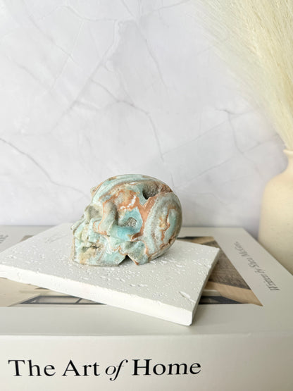 Druzy Hemimorphite Skull Carving (Medium) - Auralis Crystals