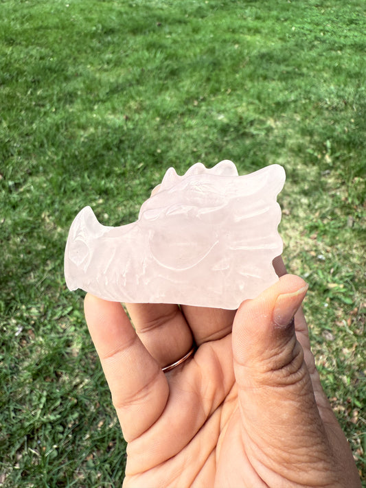 Rose Quartz Dragon Head Carving