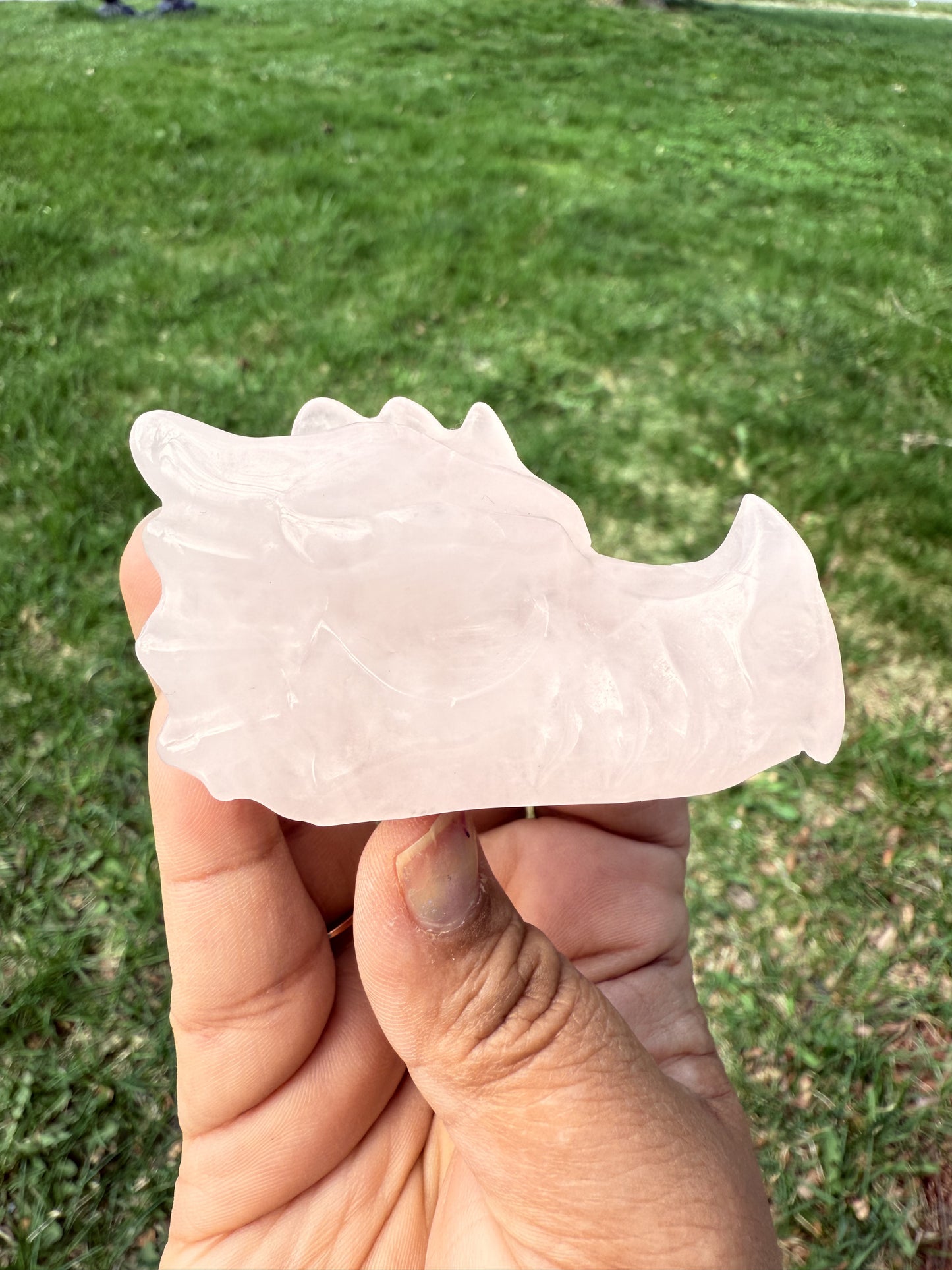 Rose Quartz Dragon Head Carving