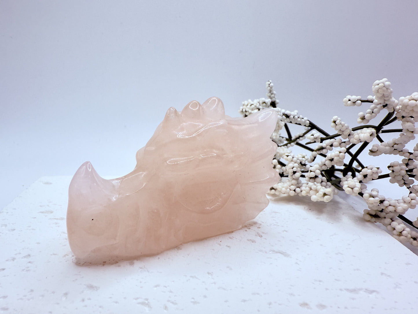 Rose Quartz Dragon Head Carving