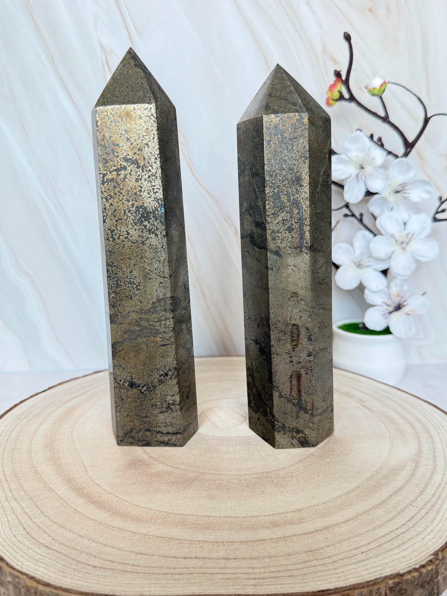 Natural Pyrite Crystal Tower Point | Fool's Gold Stone of Abundance | Single Piece