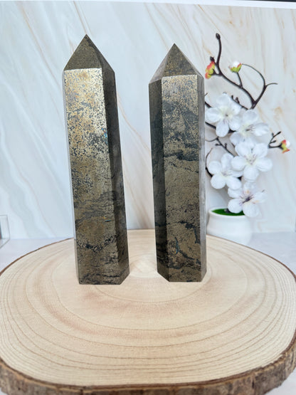 Natural Pyrite Crystal Tower Point | Fool's Gold Stone of Abundance | Single Piece