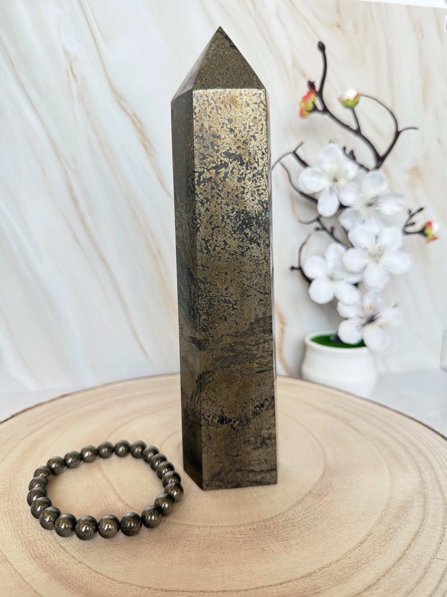 Natural Pyrite Crystal Tower Point | Fool's Gold Stone of Abundance | Single Piece