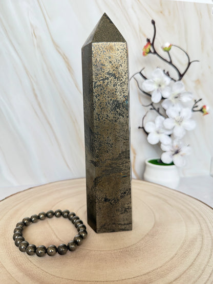 Natural Pyrite Crystal Tower Point | Fool's Gold Stone of Abundance | Single Piece