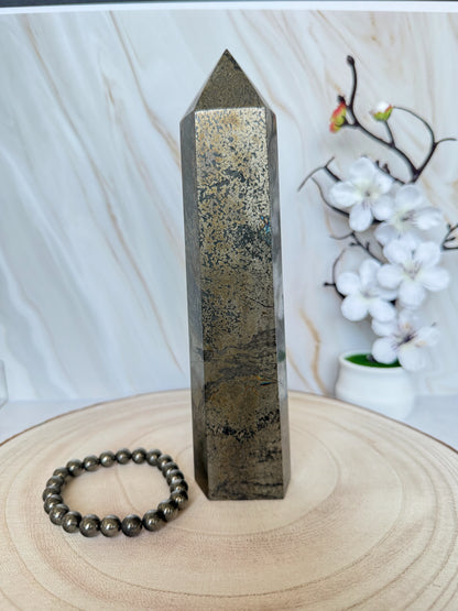 Natural Pyrite Crystal Tower Point | Fool's Gold Stone of Abundance | Single Piece