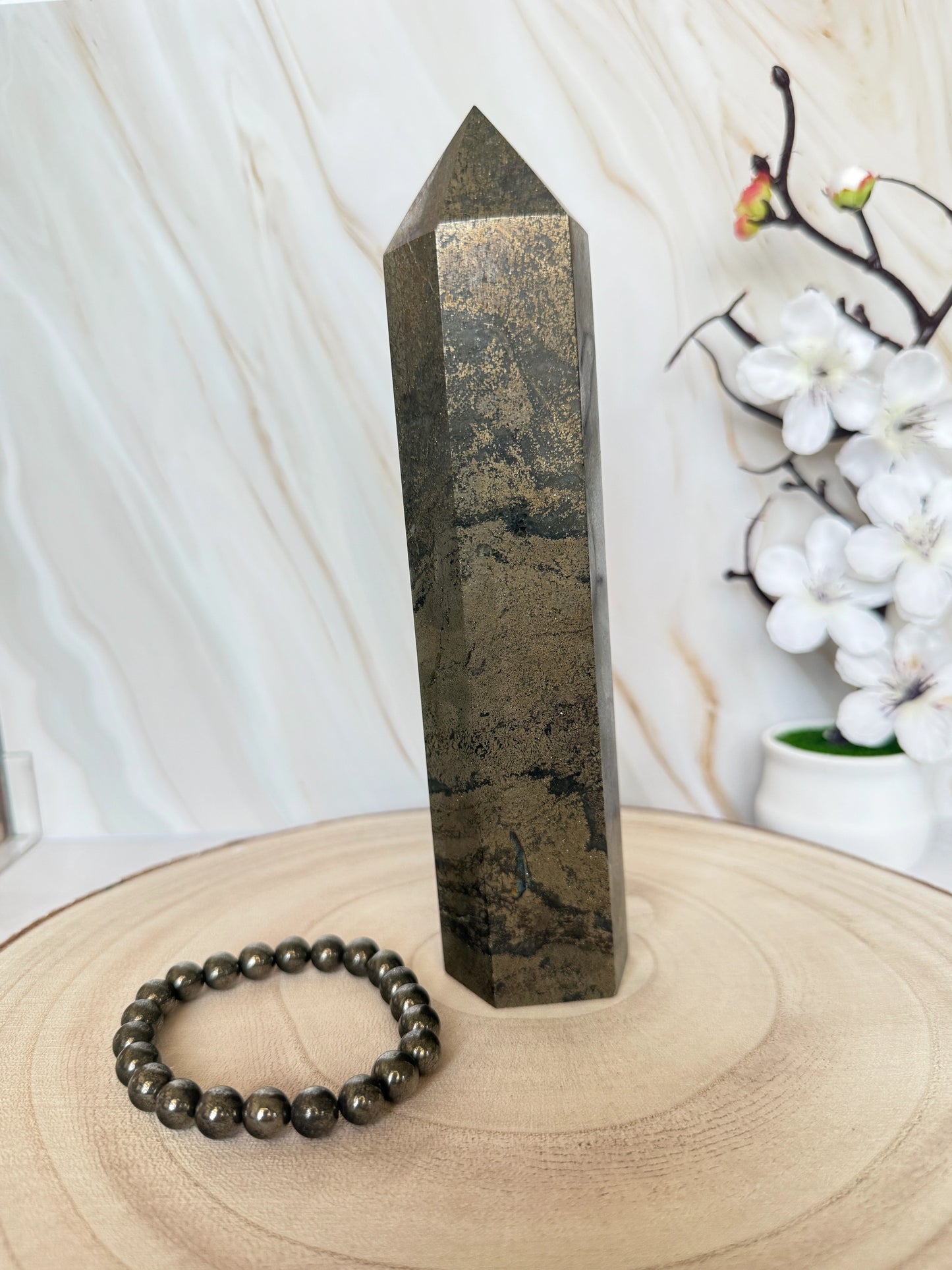 Natural Pyrite Crystal Tower Point | Fool's Gold Stone of Abundance | Single Piece
