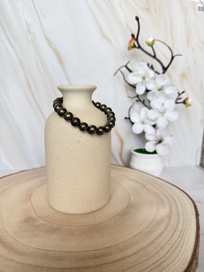 Natural Pyrite Bead Bracelet | Stone of Confidence & Abundance | Crystal Jewellery