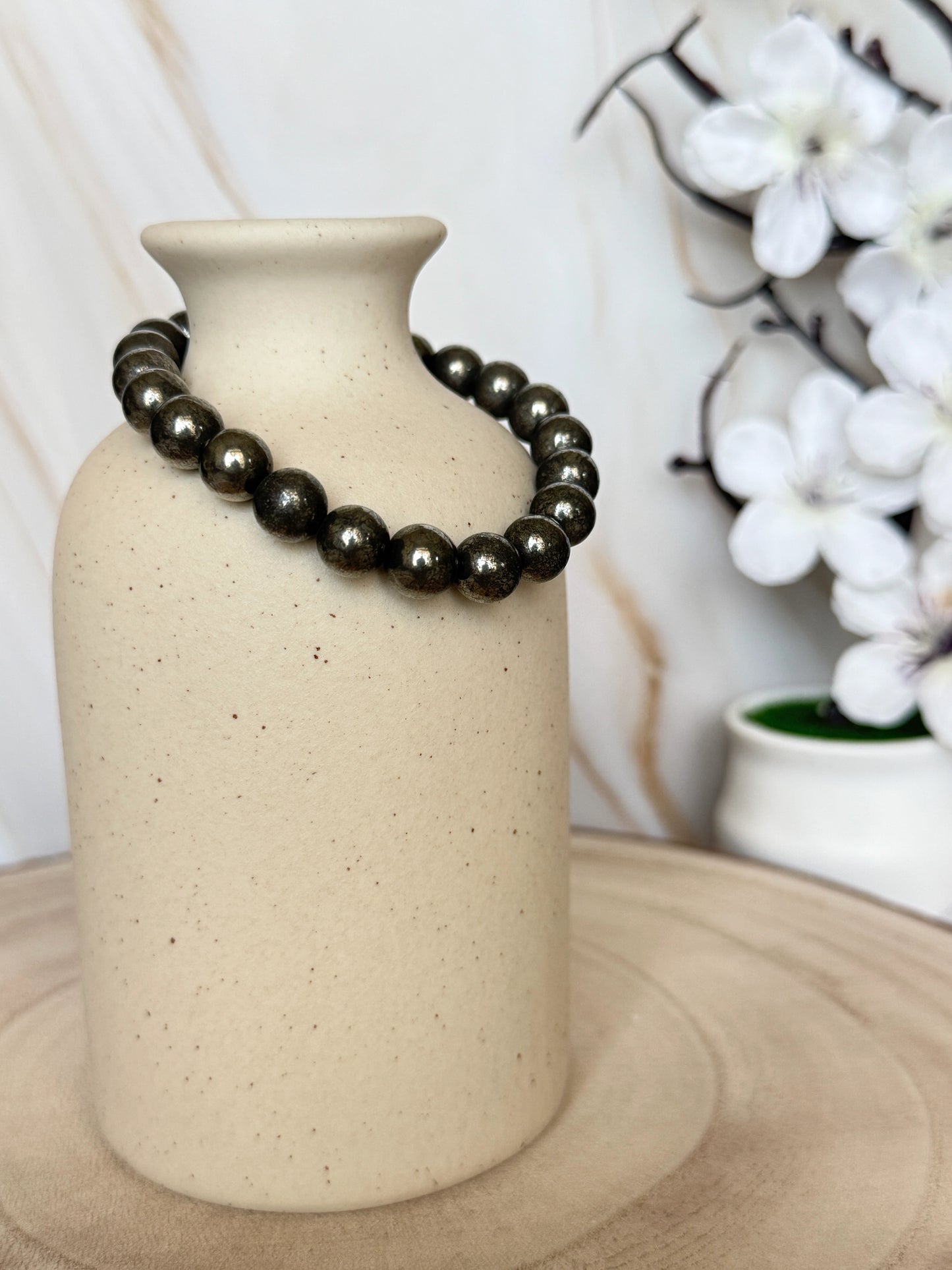 Natural Pyrite Bead Bracelet | Stone of Confidence & Abundance | Crystal Jewellery