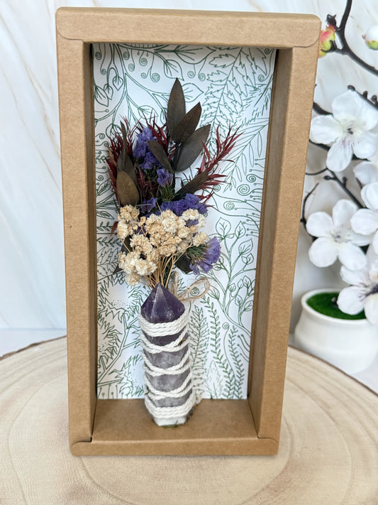 Amethyst Crystal Point Bouquet | Dried Flower & Crystal Gift Box | Boho Crystal Gift