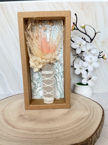 Selenite Crystal Point Bouquet | Blush Dried Flower & Crystal Gift Box | Boho Crystal Gift