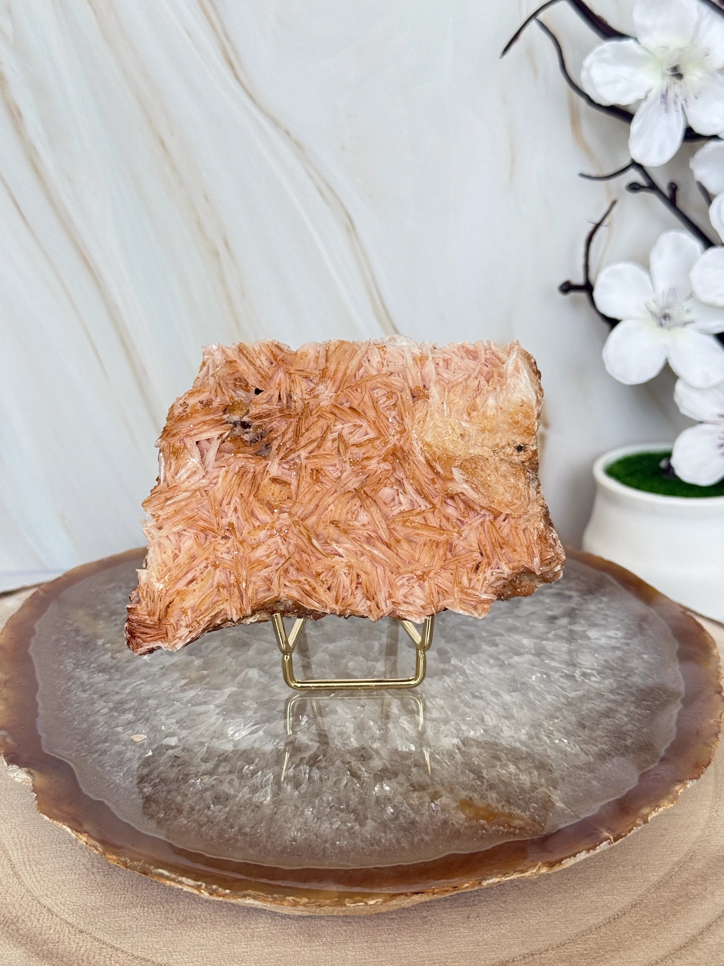 Natural Pink Bladed Barite with Vanadinite Crystal Specimen | Rare Mineral Collector's Piece
