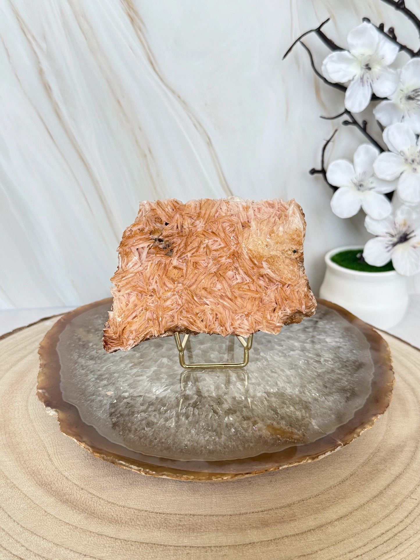 Natural Pink Bladed Barite with Vanadinite Crystal Specimen | Rare Mineral Collector's Piece