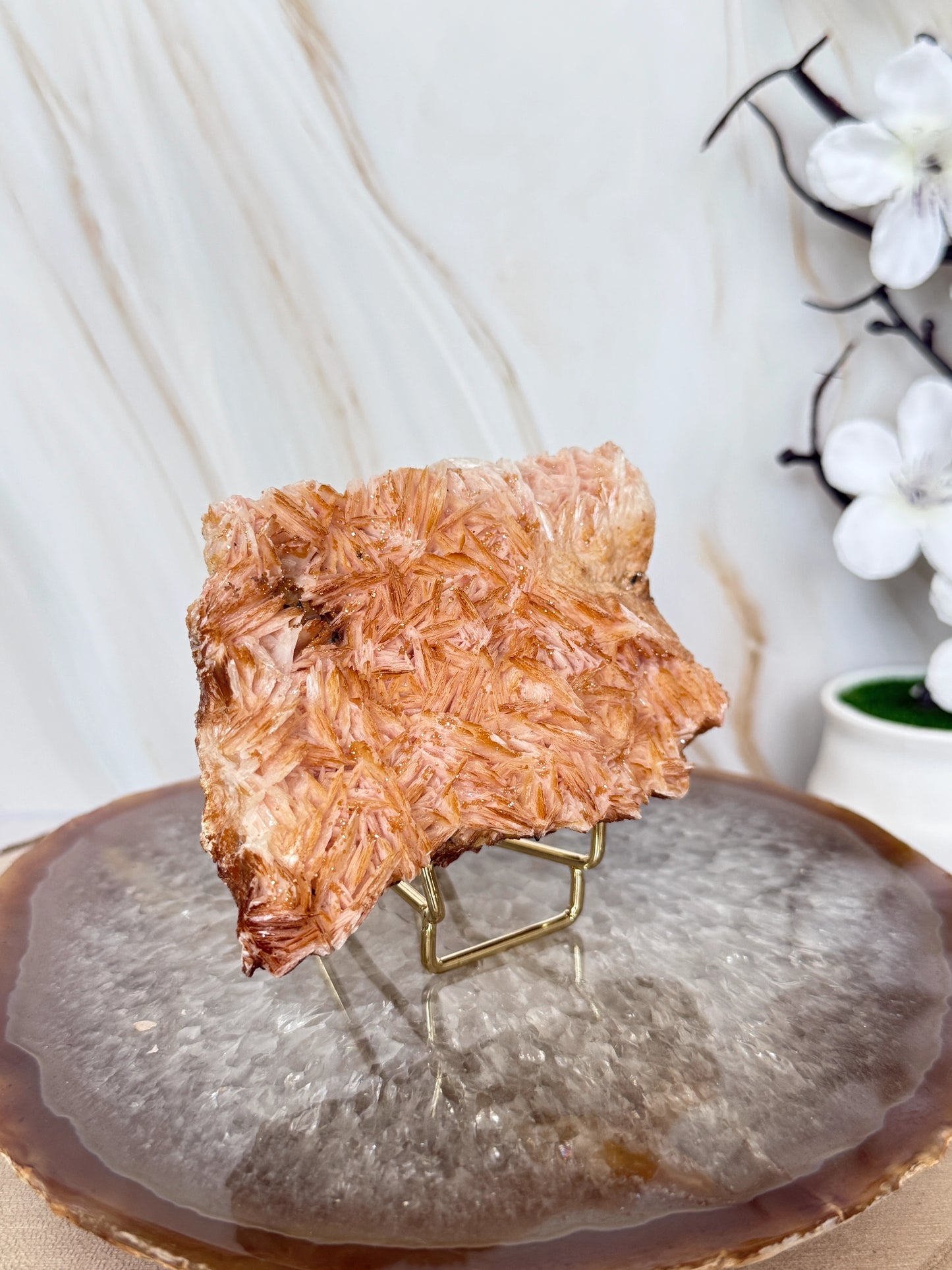Natural Pink Bladed Barite with Vanadinite Crystal Specimen | Rare Mineral Collector's Piece