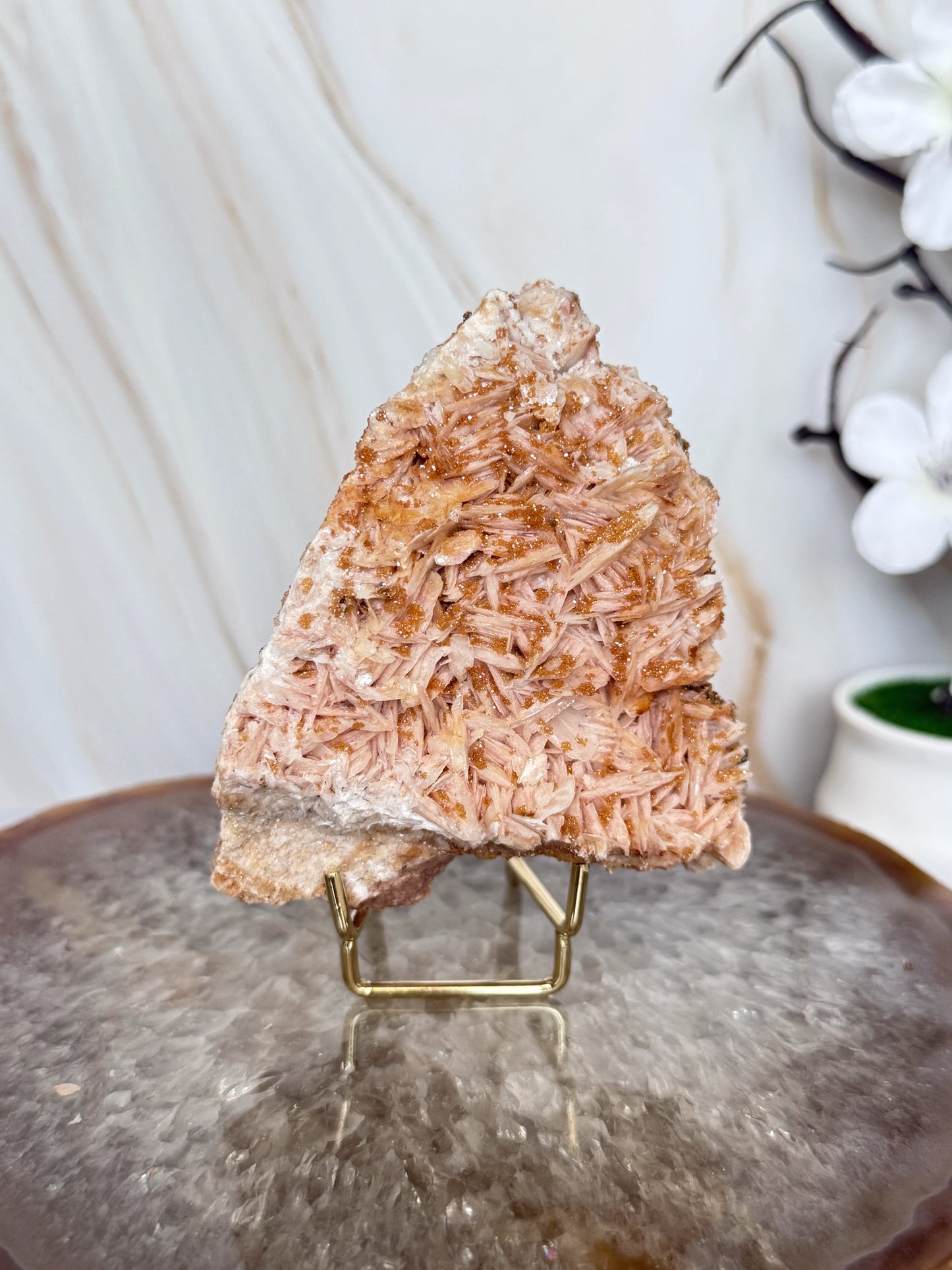 Natural Pink Bladed Barite with Vanadinite Crystal Specimen | Rare Mineral Collector's Piece