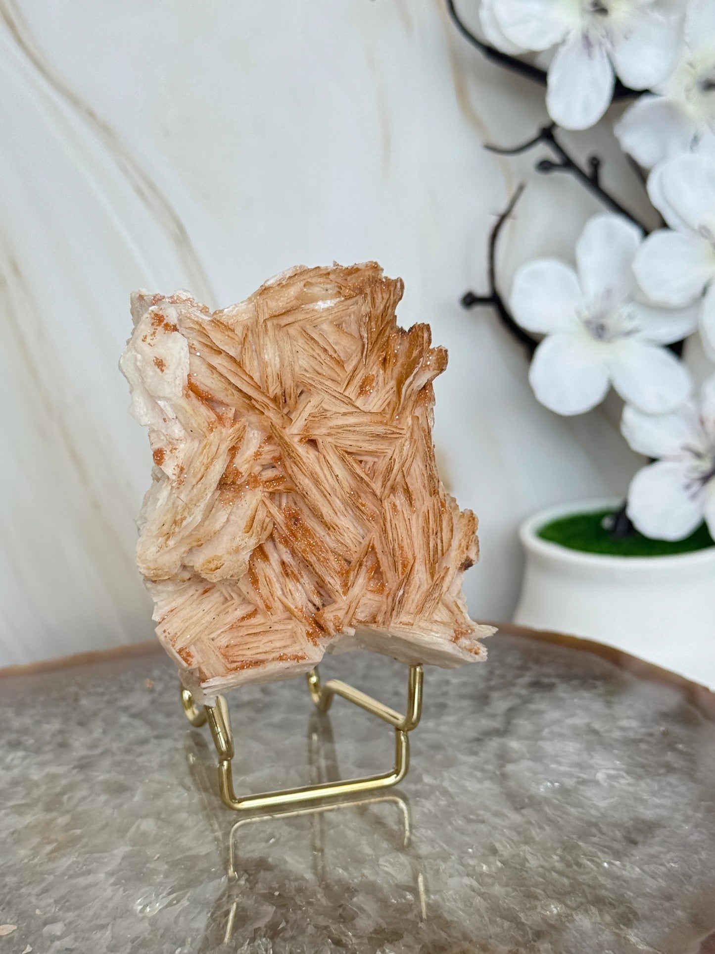 Natural Pink Bladed Barite with Vanadinite Crystal Specimen | Rare Mineral Collector's Piece