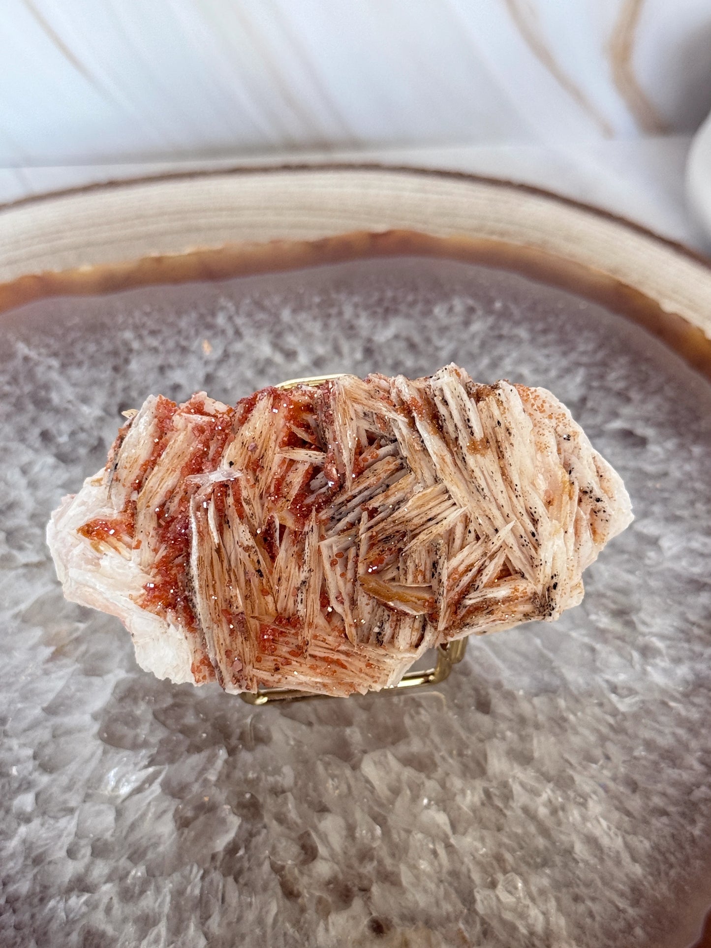 Natural Pink Bladed Barite with Vanadinite Crystal Specimen | Rare Mineral Collector's Piece