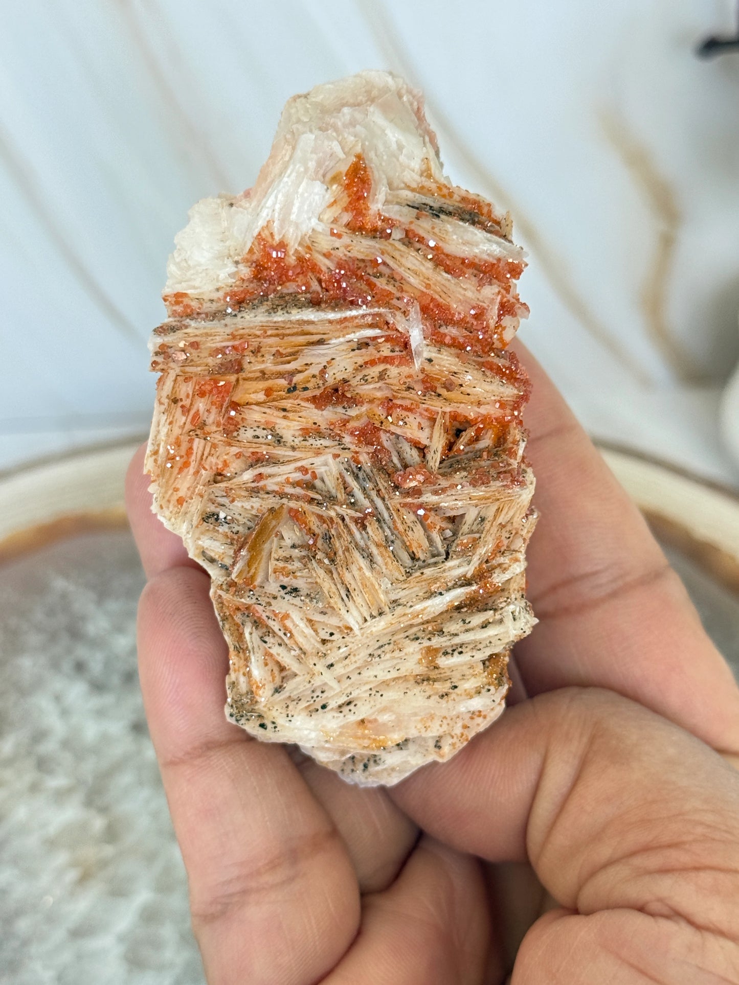 Natural Pink Bladed Barite with Vanadinite Crystal Specimen | Rare Mineral Collector's Piece