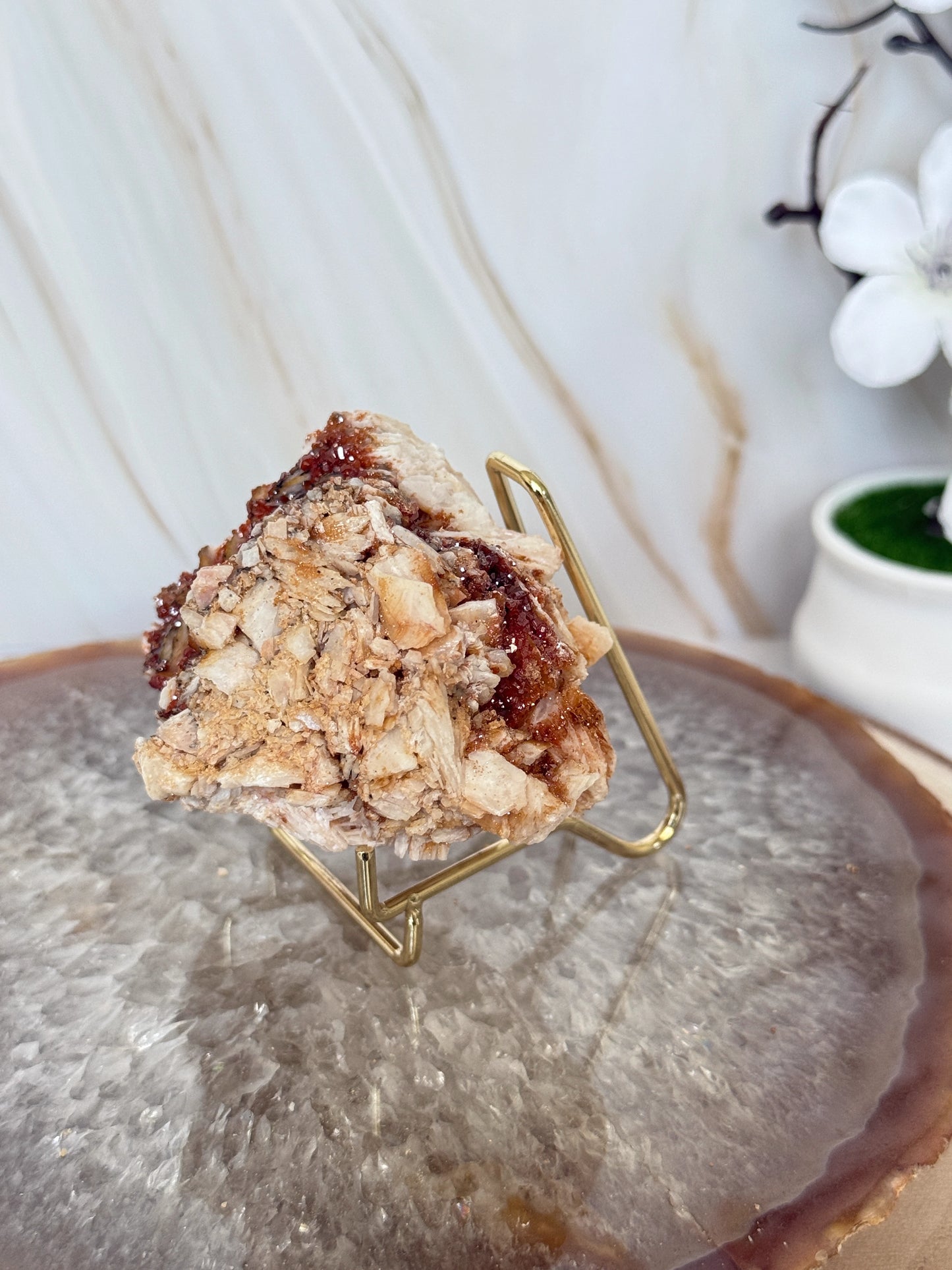 Natural Pink Bladed Barite with Vanadinite Crystal Specimen | Rare Mineral Collector's Piece