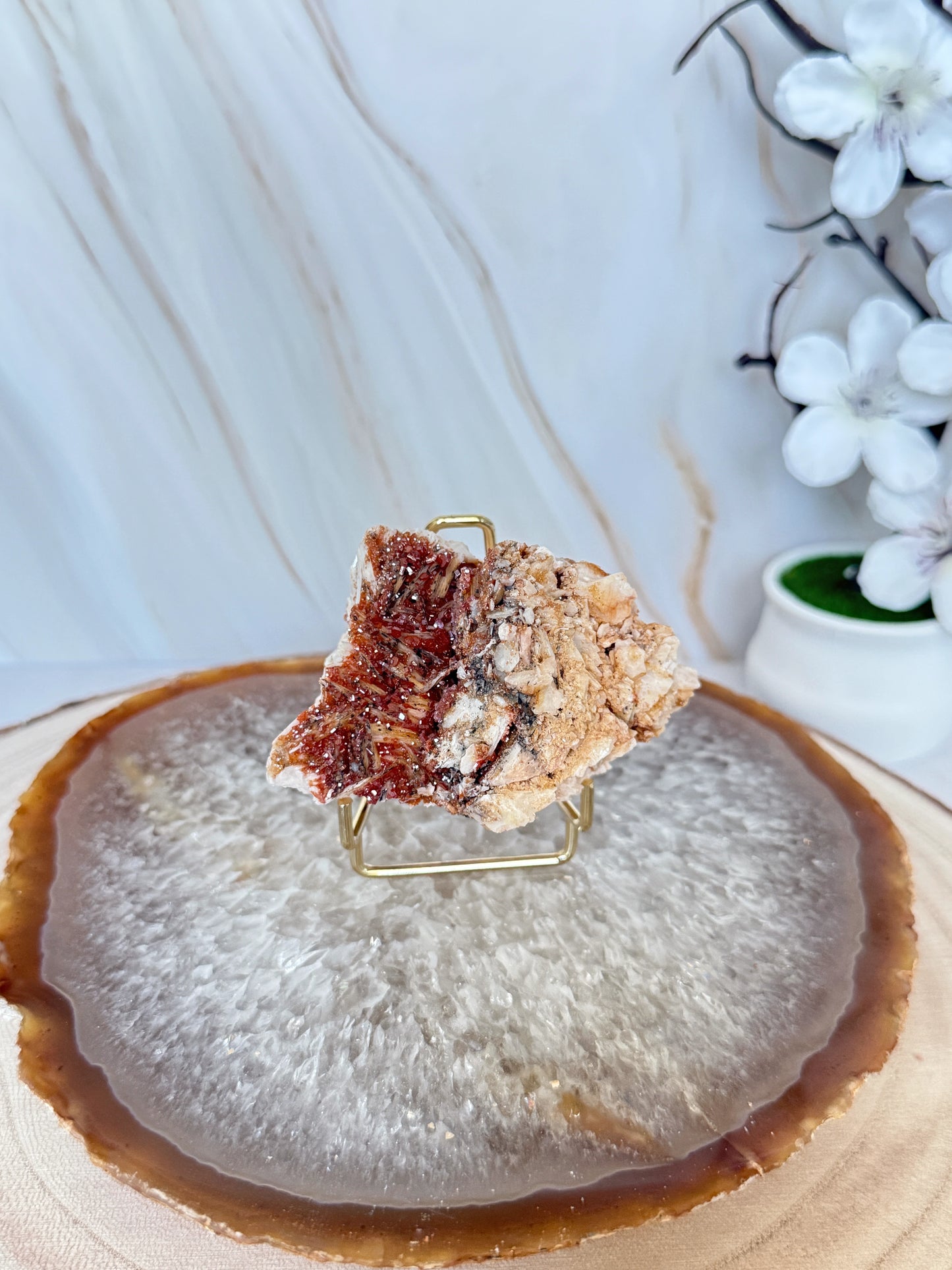 Natural Pink Bladed Barite with Vanadinite Crystal Specimen | Rare Mineral Collector's Piece