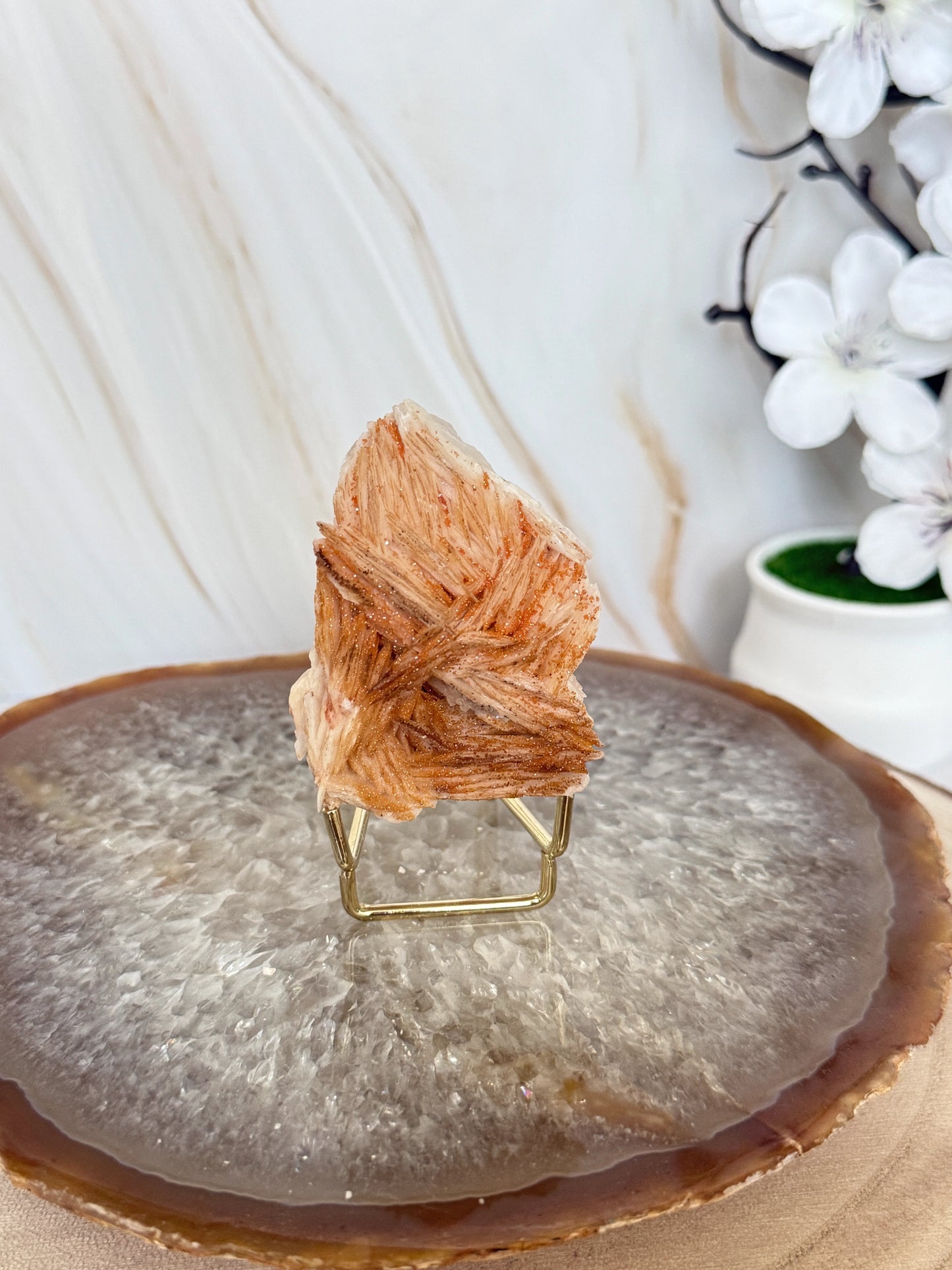 Natural Pink Bladed Barite with Vanadinite Crystal Specimen | Rare Mineral Collector's Piece