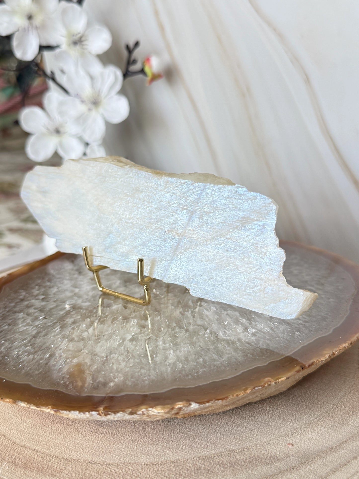 Flashy Tanzania Moonstone Slab | Natural Raw Moonstone Plate | Crystal Charging Plate