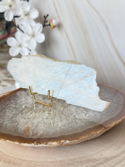 Flashy Tanzania Moonstone Slab | Natural Raw Moonstone Plate | Crystal Charging Plate