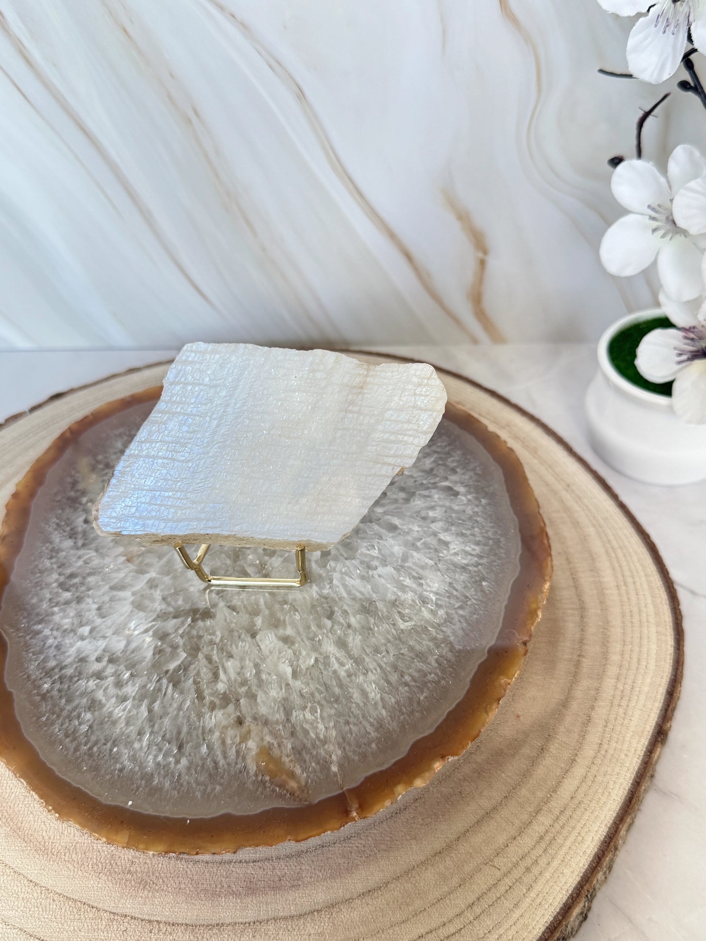 Flashy Tanzania Moonstone Slab | Natural Raw Moonstone Plate | Crystal Charging Plate