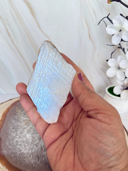 Flashy Tanzania Moonstone Slab | Natural Raw Moonstone Plate | Crystal Charging Plate