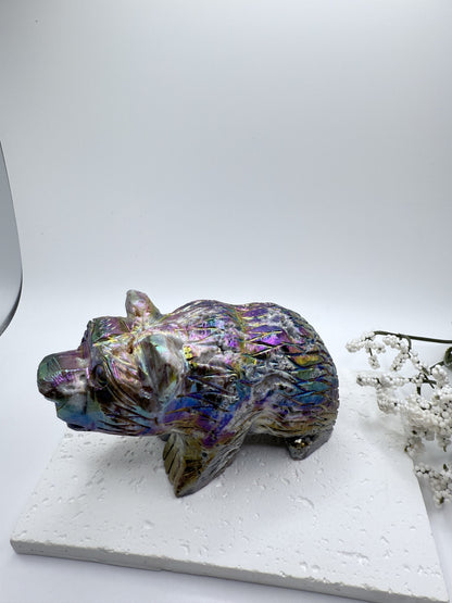 Aura Sphalerite Druzy Bear Carving