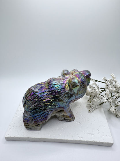 Aura Sphalerite Druzy Bear Carving