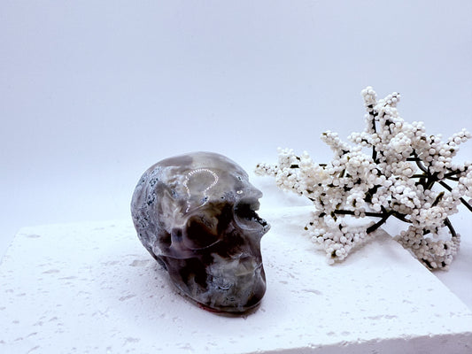 Small Moss Agate Skull Carving