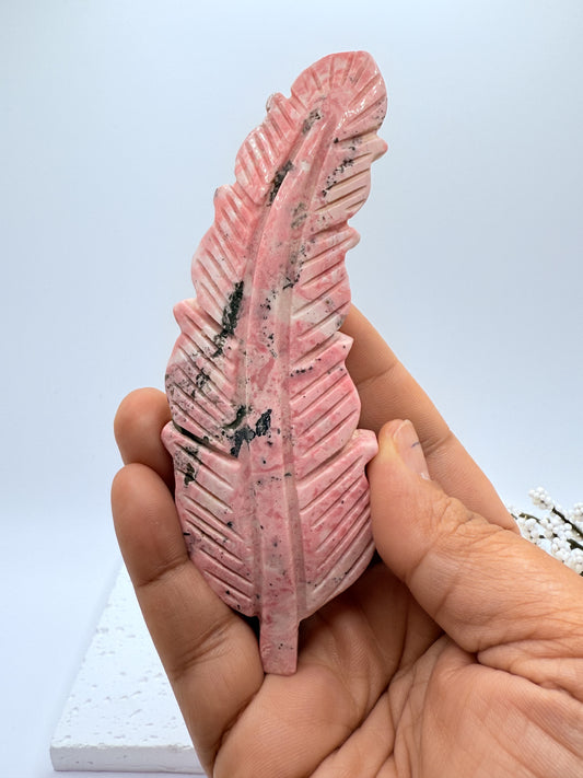 High Quality Peru Rhodonite Feather Carving