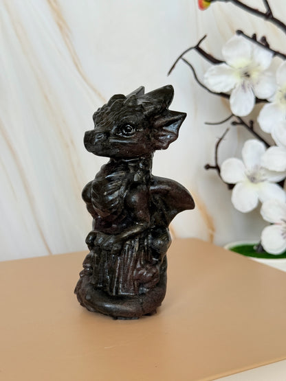 Crystal Baby Dragon Carving | Lemon Jade, Alashan Jade & Garnet | 10cm | China