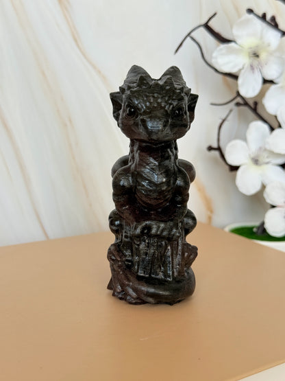 Crystal Baby Dragon Carving | Lemon Jade, Alashan Jade & Garnet | 10cm | China