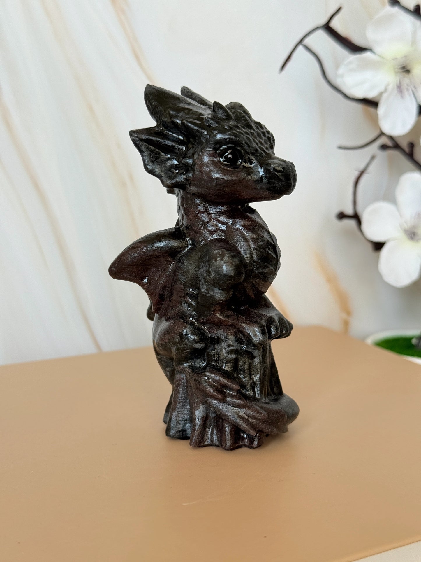 Crystal Baby Dragon Carving | Lemon Jade, Alashan Jade & Garnet | 10cm | China