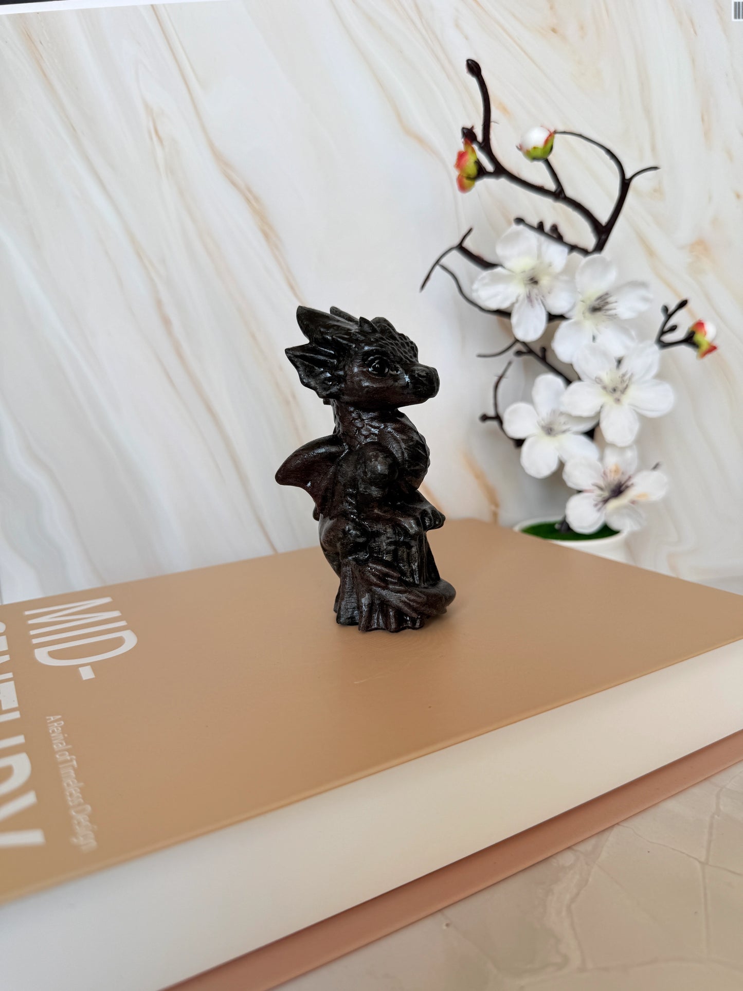 Crystal Baby Dragon Carving | Lemon Jade, Alashan Jade & Garnet | 10cm | China