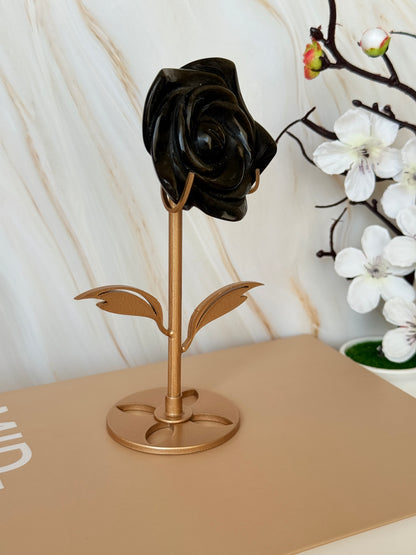 Crystal Rose Flower on Gold Stand | Natural Gemstone | 15.5cm | Choose Your Stone