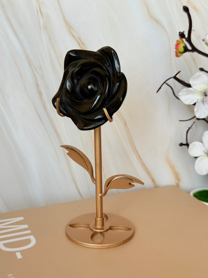 Crystal Rose Flower on Gold Stand | Natural Gemstone | 15.5cm | Choose Your Stone