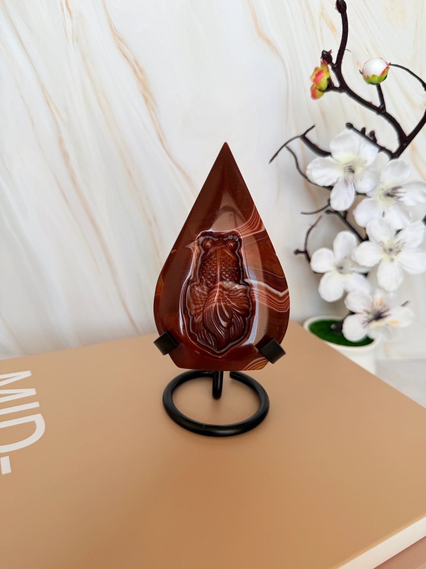 Carnelian Goldfish Carving | Banded Teardrop Flame | Polished | 10.5cm | China