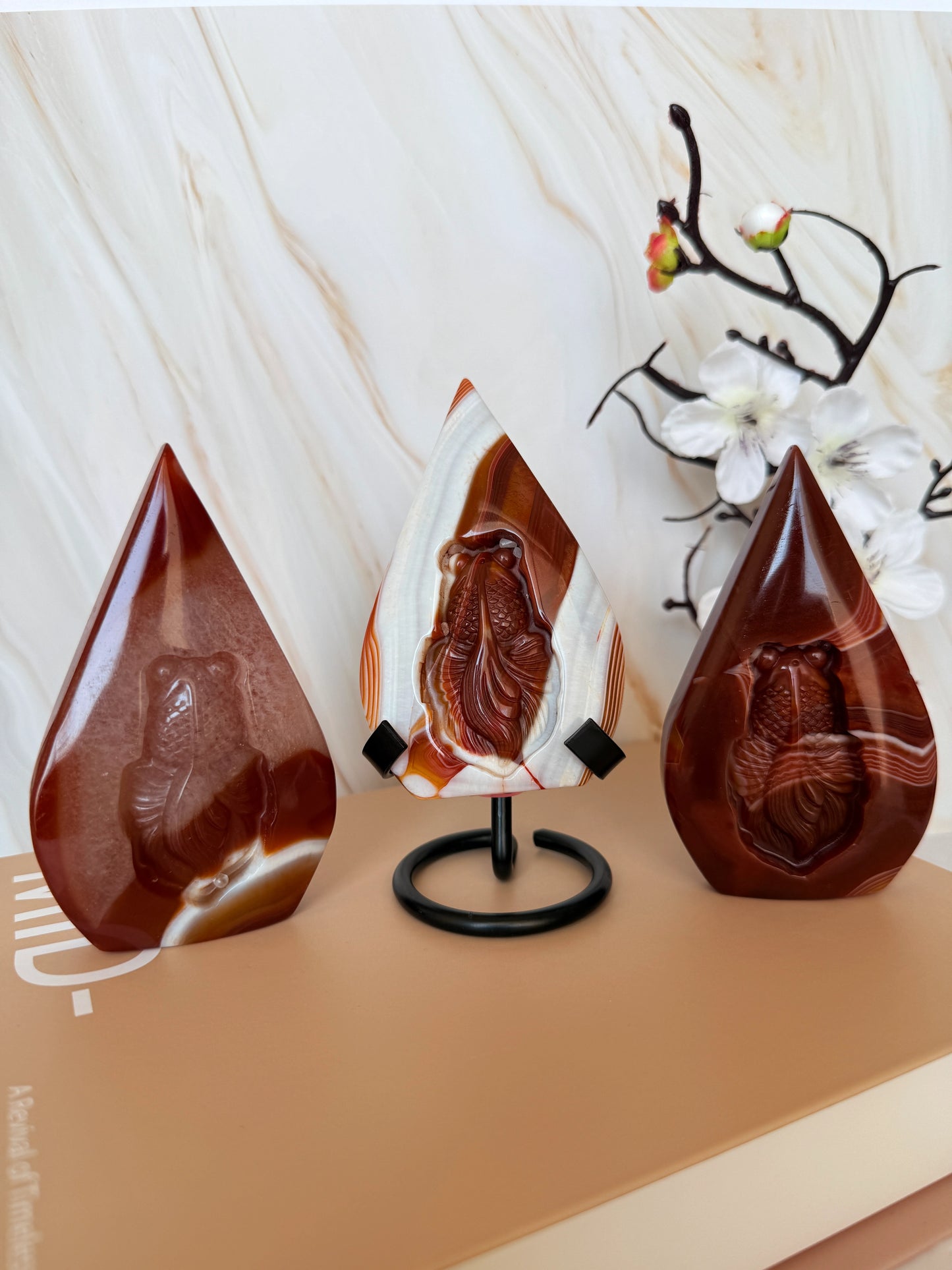 Carnelian Goldfish Carving | Banded Teardrop Flame | Polished | 10.5cm | China