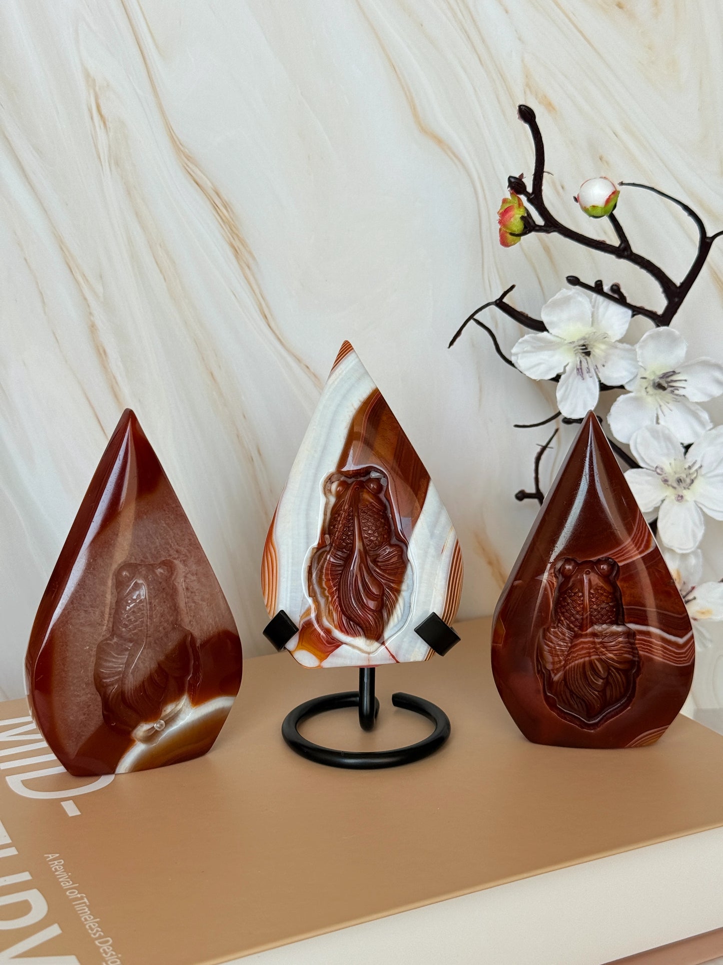 Carnelian Goldfish Carving | Banded Teardrop Flame | Polished | 10.5cm | China