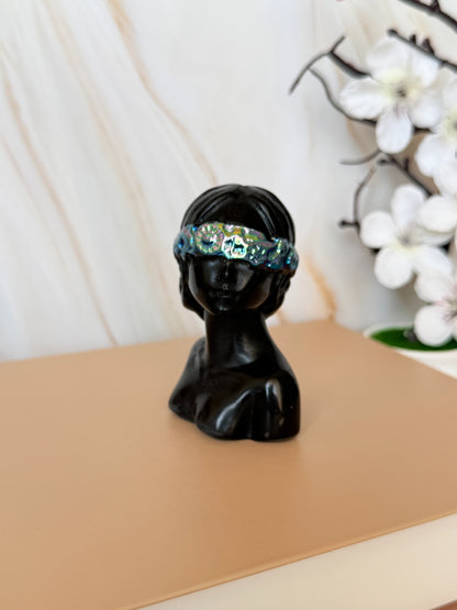 Black Obsidian Lady Bust Carving | Aura Coated Blindfold | Polished | 7.5cm | China