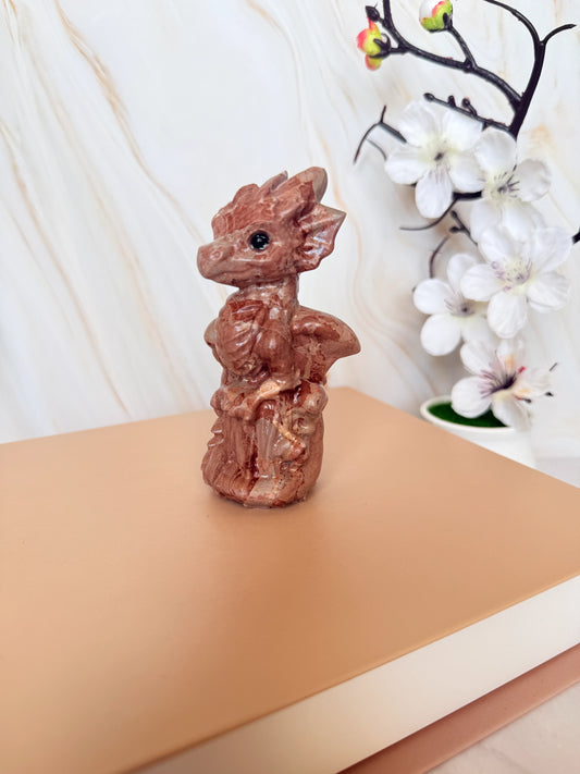 Crystal Baby Dragon Carving | Lemon Jade, Alashan Jade & Garnet | 10cm | China