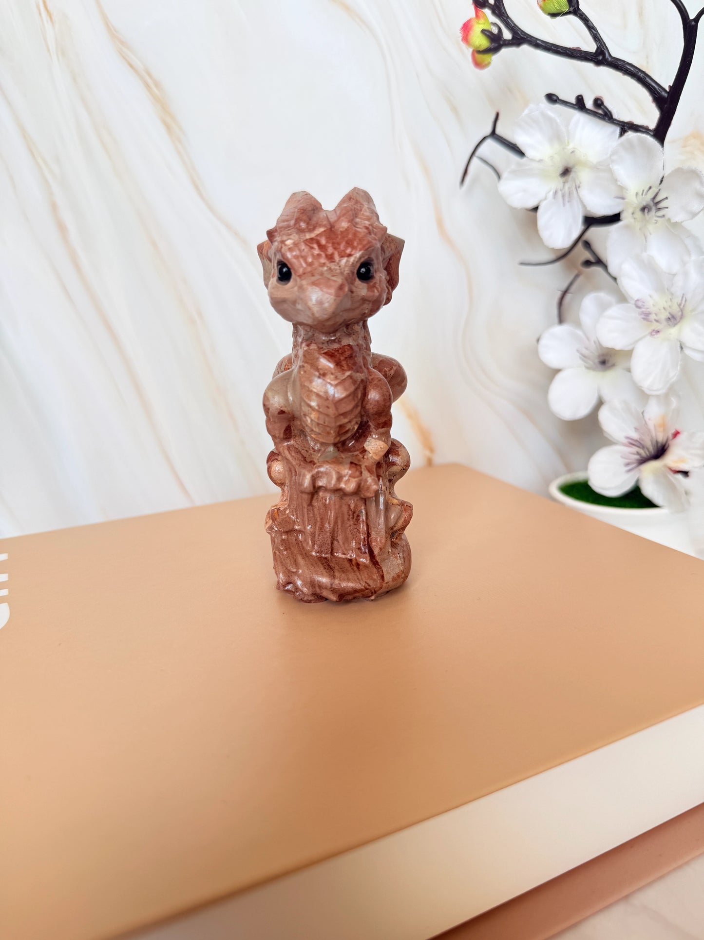Crystal Baby Dragon Carving | Lemon Jade, Alashan Jade & Garnet | 10cm | China