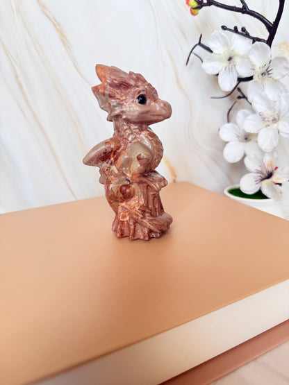 Crystal Baby Dragon Carving | Lemon Jade, Alashan Jade & Garnet | 10cm | China