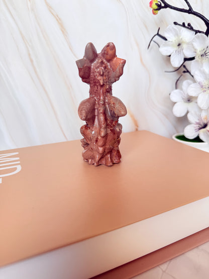 Crystal Baby Dragon Carving | Lemon Jade, Alashan Jade & Garnet | 10cm | China