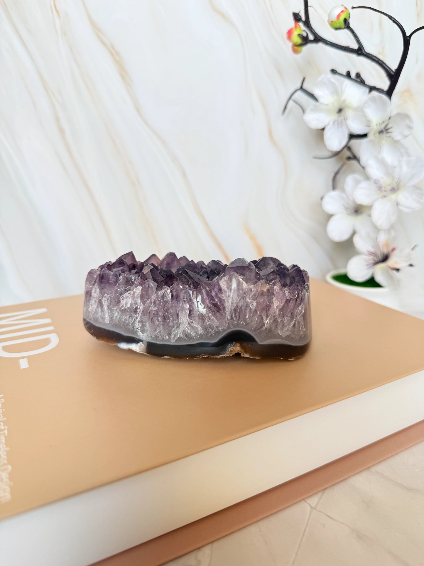Brazilian Amethyst Cluster | Polished Freeform | Raw Crystal Face | Agate Rind | 13cm